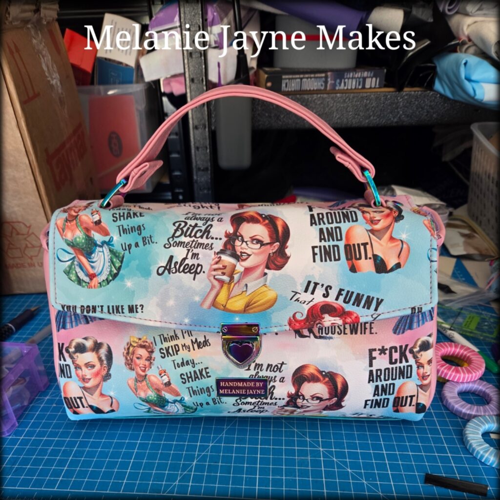 Karla Bag made with custom print vinyl sassy ladies